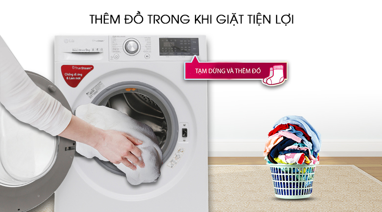 Máy giặt LG  9 kg FC1409S2W thêm đồ khi giặt