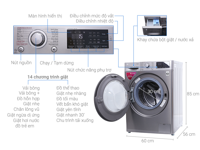 Máy giặt LG 8Kg inverter FC1408S3E 