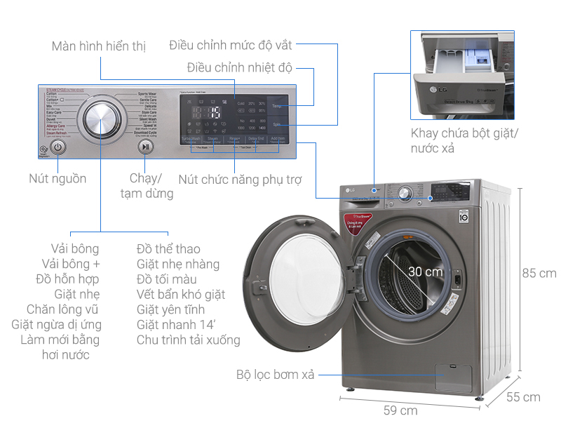 Máy giặt LG 9 kg inverter FC1409S2E 
