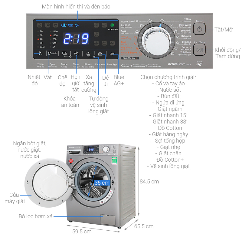 Máy giặt Panasonic 9 Kg  NA-V90FX1LVT cửa trước