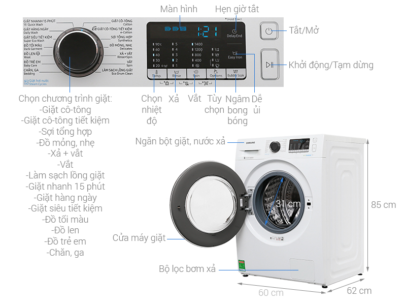 Máy giặt Samsung 9 kg inverter WW90J54E0BW/SV