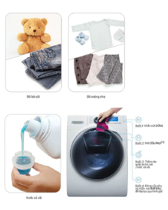 Máy giặt Samsung 9Kg addwash WW90K54E0UW/SV  giá rẻ - thêm quần áo