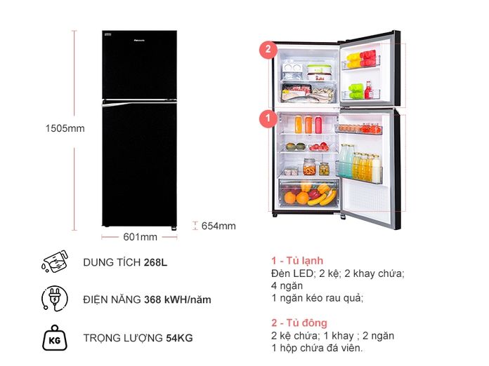 Tủ lạnh Panasonic 268 lít NR-BL300GKVN