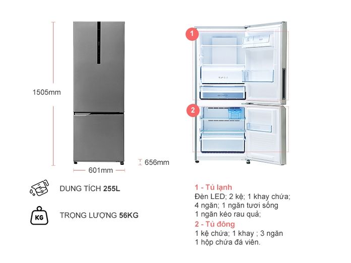 Tủ lạnh Panasonic  255 lít ngăn đá dưới  NR-BV289XSV2