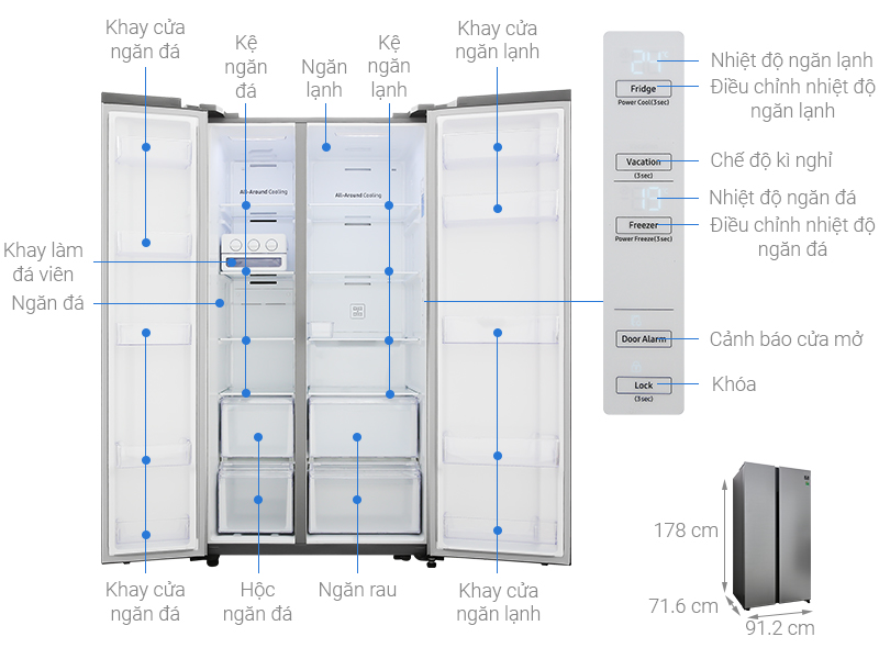 Tủ lạnh Samsung 647 lít side by side RS62R5001M9/SV