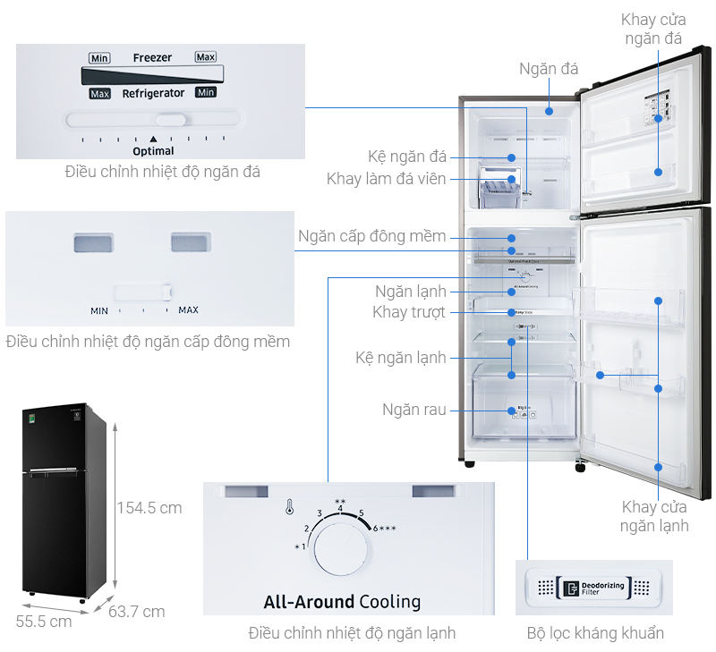 Tủ lạnh Samsung 236 lít inverter RT22M4032BU/SV -mẫu 2020