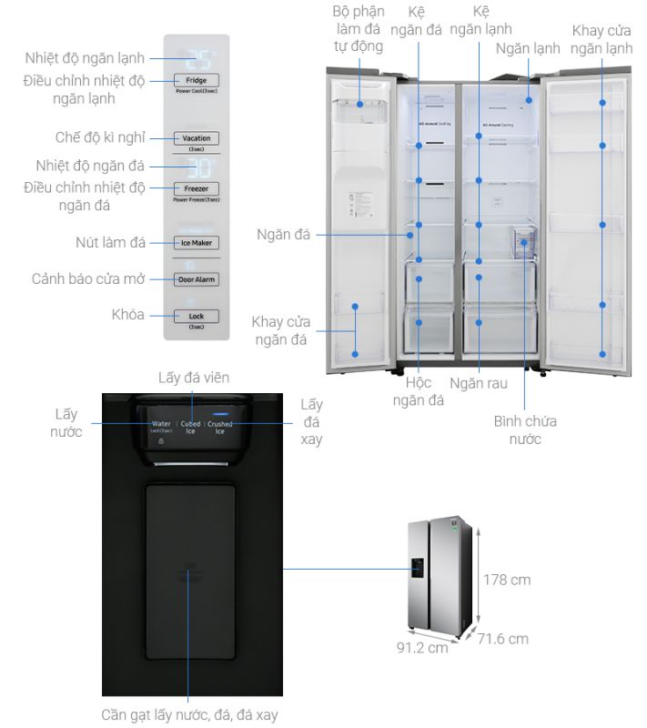 Tủ lạnh Samsung 617 lít side by side RS64R5101SL/SV