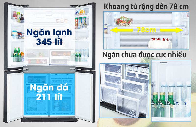 Tủ lạnh Sharp 556 lít 4 cánh SJ-FX630V-ST- dung tích 626 lít