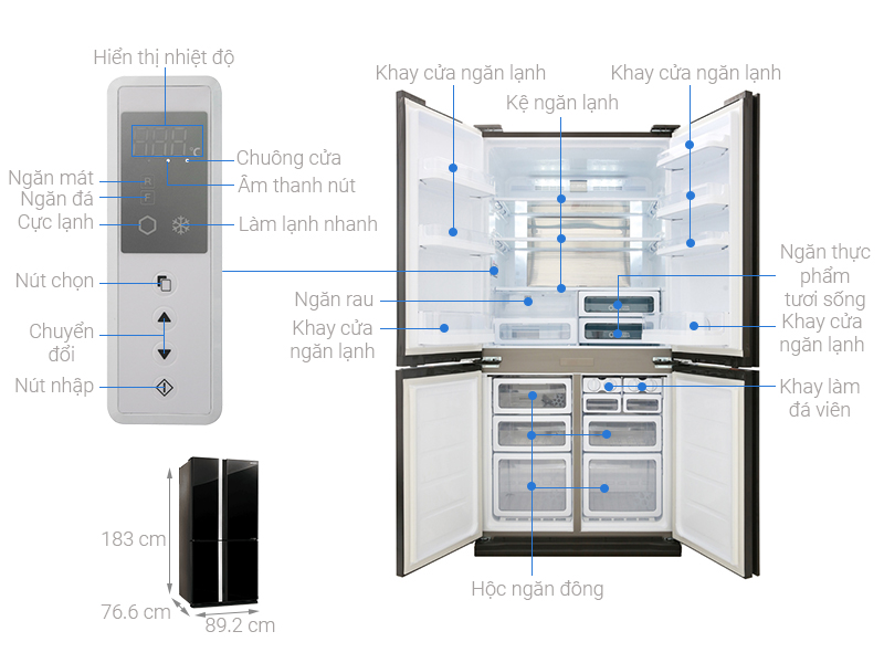Tủ lạnh Sharp 678 lít 4 cánh SJ-FX688VG-BK Đen