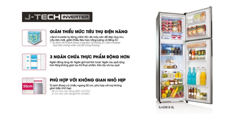 Tủ lạnh Sharp 271 lít SJ-X281E-SL- công nghệ J tech
