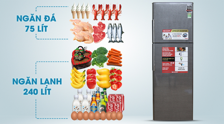 Tủ lạnh Sharp 315L SJ-X346E-DS giá rẻ - dung tích lớn