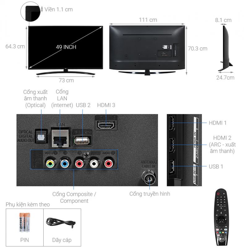 Smart Tivi LG 49 inch 4K 49UN7400PTA mẫu 2020