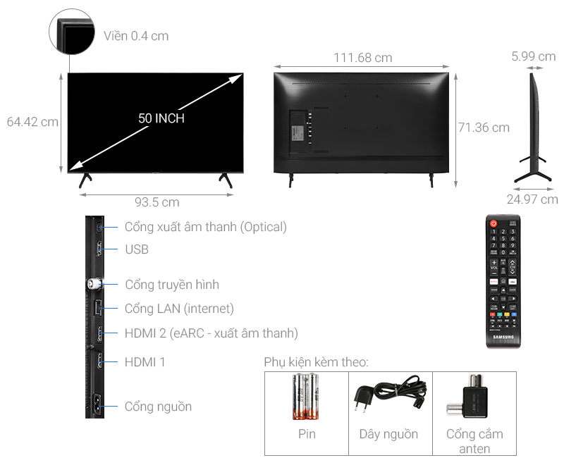Smart TV Samsung 50 inch 4K UA50TU7000 mẫu 2020