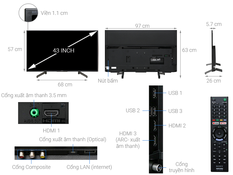 Smart Tivi Sony 4K 43 inch KD-43X7000G mẫu 2019
