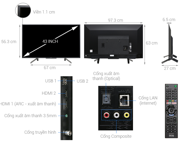 Smart Tivi Sony 43 inch KDL-43W660G mẫu 2019
